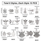 72Pcs 6 Style Tibetan Style Alloy Pendants, Angel, Antique Silver, 19~40x10~31x1~3mm, Hole: 1.2~4mm, 12pcs/style