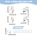 16Pcs 2 Size Ion Plating(IP) 304 Stainless Steel Lobster Claw Clasps, 20Pcs Openl Jump Rings, Stainless Steel Color, 9x5x3mm, 11x5.5x3.5mm, Hole: 1mm, 8Pcs/size