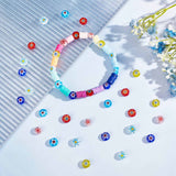 180Pcs 6 Colors Handmade Millefiori Glass Flat Round Bead Strands, Single Flower Design, Mixed Color, 8x4mm, Hole: 1mm, 30pcs/color