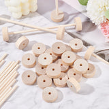 30Pcs Birchwood Wheel, with 15Pcs Birchwood Sticks, DIY Childen Toy Accessories, BurlyWood, Wheel: 28x10mm, Hole: 5mm, Sticks: 150x5mm