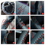 DIY Hand Sewing Genuine Leather Steering Wheel Cover, with Wax Cord and Needles, Gray, Leather: 101x380x1.5mm