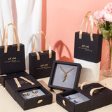 8Pcs Cardboard Paper Drawer Gift Boxes, with Black Sponge Inside & Rope Handle, for Jewelry Set Packaging, Square with Word Best Wish, Black, 10x10x3.5cm