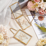 2Pcs 2 Style Brass Glass Hanging Photo Frame, DIY Artwork Display Frame for Dried Plant Specimen Pressed Flowers, Golden, 115~130mm, 1pc/style