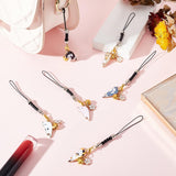 6Pcs Alloy Enamel Cat Pendants Decoration, with Zinc Alloy Lobster Claw Clasps, Iron Bell Charms and Nylon Cord Loops, Japanese Bobtail, Mixed Color, 107mm