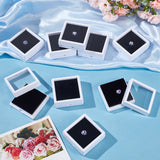 Square Plastic Loose Diamond Gemstone Storage Boxes, with Clear Glass Window and Black Sponge, White, 4.95x4.95x2cm