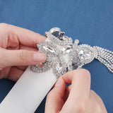 1Pc Hotfix Rhinestone, Brass on Patches, for Wedding Theme Dress Shoes Garment Decoration, Flower, Crystal, 264x68x11mm
