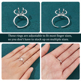 4Pcs Adjustable Brass Finger Rings Components, 6 Prong Ring Settings, Silver, US Size 6(16.5mm), Tray: 12x15mm
