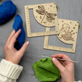 Wooden Square Frame Crochet Ruler, Knitting Needle Gauge, Dragonfly, 13x13x0.5cm