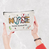 Polycotton Custom Canvas Stroage Bags,  Metal Zipper Pouches, Rectangle with Word Nurse, Word, 18x25cm