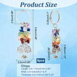 6Pcs Natural Gemstone Keychain, with Brass Findings, Flat Round with Tree, 88mm, Pendant: 28.5x25x2mm