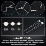 DIY Blank Dome Bracelet Making Kit, Including 304 Stainless Steel Cable Chain Slider Bracelet & Cabochon Connector Settings, Glass Cabochons, Stainless Steel Color, 60Pcs/box
