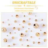 304 Stainless Steel Beads, Hollow Round, Golden, 3~8x2~7.5mm, Hole: 0.8~3mm, 210pcs/box