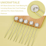 DIY Blank Dome Hair Fork Making Kit, Including Brass Hair Fork Findings, with Iron Pin, Glass Cabochons, Platinum, 40Pcs/box