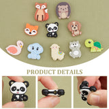 10Pcs 10 Style Silicone Beads, Chewing Beads For Teethers, Tortoise & Raccoon & Fox, Mixed Color, 21~35x26.5~34x5~9.5mm, Hole: 2~2.8mm, 1pc/style