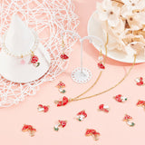 24Pcs 4 Styles Alloy Enamel Pendants, Cadmium Free & Lead Free, Mushroom, Light Gold, Red, 6pcs/style