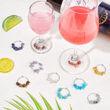 24Pcs 12 Styles Natural & Synthetic Mixed Gemstone Chip Beaded Wine Glass Charms, Brass Hoop Earrings, 30~34mm, Pin: 0.8mm, 2pcs/style