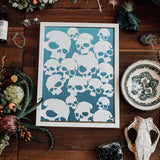 1Pc Halloween PET Hollow Out Drawing Painting Stencils, with 1Pc Art Paint Brushes, for DIY Scrapbook, Photo Album, Skull, 300x300mm