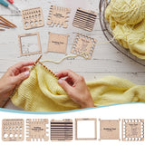 6 Styles Wood Knitting Gauge Rulers, Crochet Hook and Knitting Needle Gauge, Wheat, 63.5x63.5x5mm