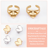 DIY Blank Dome Heart Cuff Ring Making Kit, Including 304 Stainless Steel Open Ring Setting, Golden & Stainless Steel Color, 6Pcs/box