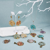21Pcs 21 Styles Natural & Synthetic Mixed Gemstone Chip Pendants, Flat Round with Tree of Life Charms, with Alloy Findings, 65mm, Pendant: 43x38x3.5~9.5mm, Hole: 4x9mm, 1pc/style