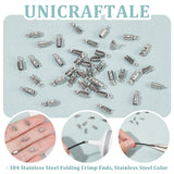 304 Stainless Steel Folding Crimp Ends, Stainless Steel Color, 8.5x3mm, Hole: 1.2mm, 100pcs/box, Inner Diameter: 2.5mm