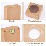Kraft Paper Gift Box, Folding Box with Window, Rectangle, Tan, Round Pattern, 6.3x6.3x3cm