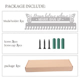 Fashion Iron Medal Hanger Holder Display Wall Rack, 20 Hooks, with Screws, Word Dream believe achieve NEVER GIVE UP, Silver Color Plated, 132x400mm