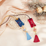 2Pcs 2 Colors Brocade Blessing Bag Pendant Decorations, with Tassel, Porcelain Lucky Cat, Mixed Color, 190x33x15.5mm, 1pc/color