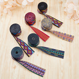 6 Strands 6 Styles Double-Sided Printed Polyester Ribbons, for Clothing Accessories, Wave & Rhombus & Stripe & Geometric Pattern, Mixed Patterns, 1-1/2 inch(38mm), about 1.99 Yards(1.82m)/strand