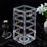 360 Degree Plastic Rotating Jewelry Organizer Display Stands, Tabletop Jewelry Storage Rack for Earrings Bracelets Necklaces Display, Cuboid, Clear, Finish Product: 15x15x30cm