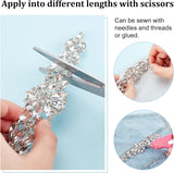 1Pc Shiny Flower Crystal Rhinestone Trim, Flexible Sewing Crafts Bridal Costume Embellishment, for DIY Shoes, Belt, Bag, Hat, Hairband, Platinum, 182x20~38x7.5mm