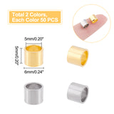 100Pcs 2 Colors 304 Stainless Steel European Beads, Large Hole Beads, Column, Golden & Stainless Steel Color, 6x5mm, Hole: 5mm, 50pcs/color