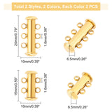 8 Sets 4 Styles 304 Stainless Steel Slide Lock Clasps, Peyote Clasps, 2 Strands, 4 Holes, aand 3 Strands, 6 Holes, Tube, Golden & Stainless Steel Color, 15~20x10x6.5mm, Hole: 1.6mm