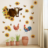 PVC Wall Stickers, Wall Decoration, Sunflower & Animal Pattern, Gold, 650x390mm
