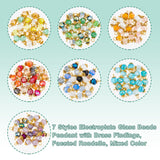 140Pcs 7 Colors Electroplate Glass Beads Pendant, with Brass Findings, Faceted Rondelle, Mixed Color, 12x5.5mm, Hole: 1.4mm, 20pcs/color