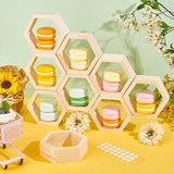 10Pcs Hexagon Wooden Dessert Cupcake Organizer Holder, with 30Pcs Acrylic Double-sided Tape, PeachPuff, 9.1x10.55x3.5cm, Inner Diameter: 7.35cm