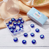 Handmade Evil Eye Lampwork Beads Strands, Flat Round, Blue, 15~16x8~9mm, Hole: 2mm, about 24pcs/strand, 13.70''(34.8cm)