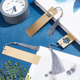 4Pcs 2 Style Brass Rectangle Bookmark with Tassel for Student Teacher Book Lovers, Raw(Unplated), Mixed Patterns, 250mm, 2pcs/style