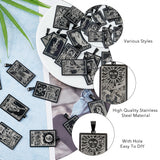 1 Set 201 Stainless Steel Pendants, Laser Engraved Pattern, Rectangle with Tarot Card Patterns, Gunmetal, 40x24x1mm, Hole: 8x4mm, 22pcs/set