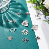 120Pcs 12 Styles Tibetan Style Alloy Connector Charms, Cadmium Free & Lead Free, Map & Heart & Flower, Mixed Shapes, Antique Silver, 12~39x9.5~23x1~5mm, Hole: 1.5~2mm, 10pcs/style