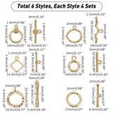 24 Sets 6 Style Alloy Toggle Clasps, Cadmium Free & Nickel Free & Lead Free, Rhombus & Ring & Oval, Real 18K Gold Plated, 4 sets/color
