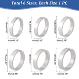 6Pcs 6 Style 304 Stainless Steel Flat Plain Band Finger Ring for Women, Stainless Steel Color, Inner Diameter: 15.5~18mm, 1pc/style