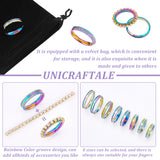 201 Stainless Steel Grooved Finger Ring for Women Men, Rainbow Color, 4mm, US Size 5~US Size 14(15.9~23mm), 8 Style, 3pcs/style, 24pcs