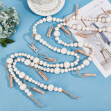 Wood Beaded Garlands, with Wooden Clothespins, for Photo Hanger, Wall Decoration, White, 2080mm