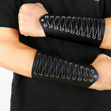 Adjustable Imitation Leather Waxed Cord Bracelets, Gauntlet Wristband, Cuff Wrist Guard, with Alloy Finding, Black, 7-1/4x9-7/8 inch(18.5x25cm)
