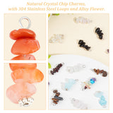 6 Sets Natural Mixed Gemstone Pendants, Chip Charms with 304 Stainless Steel Loops and Alloy Flower, Platinum, 24~26x7~12x6~8mm, Hole: 1.8~2mm, 13pcs/set