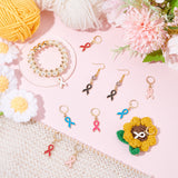 Alloy Enamel Awareness Ribbon Charm Locking Stitch Markers, Golden Tone 304 Stainless Steel Clasp Stitch Marker, Mixed Color, 3.7cm, 6 colors, 2pcs/color, 12pcs/set