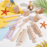 Wood Clay Modeling Tools Sets, Children Craft Tool, including Rolling Pin, Stamps, Stamp Stick, Push Roller, Wheat, 10.5~16.5x1.6~3.5x1.5~2.4cm,12pcs/set