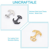 9Pcs 3 Colors Ion Plating(IP) 304 Stainless Steel Hook Clasps, For Leather Cord Bracelets Making, Anchor, Mixed Color, 31x24x6mm, Hole: 5x5mm, 3pcs/color