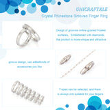 14Pcs 7 Size Crystal Rhinestone Grooved Finger Ring, Textured 201 Stainless Steel Jewelry for Men Women, Stainless Steel Color,  US Size 5 1/4~12 3/4(15.9~22mm), 2Pcs/size